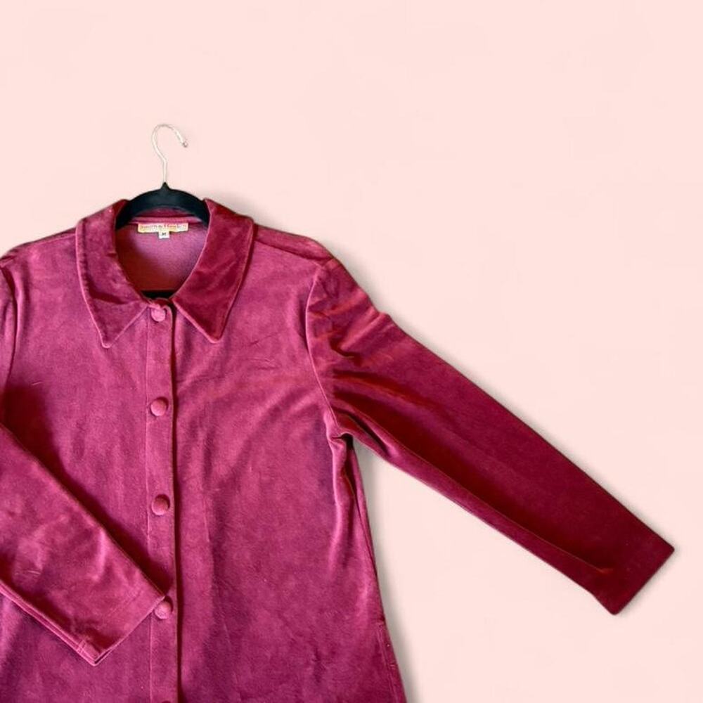 Vintage 90s Raspberry Velvet Button-up Blouse